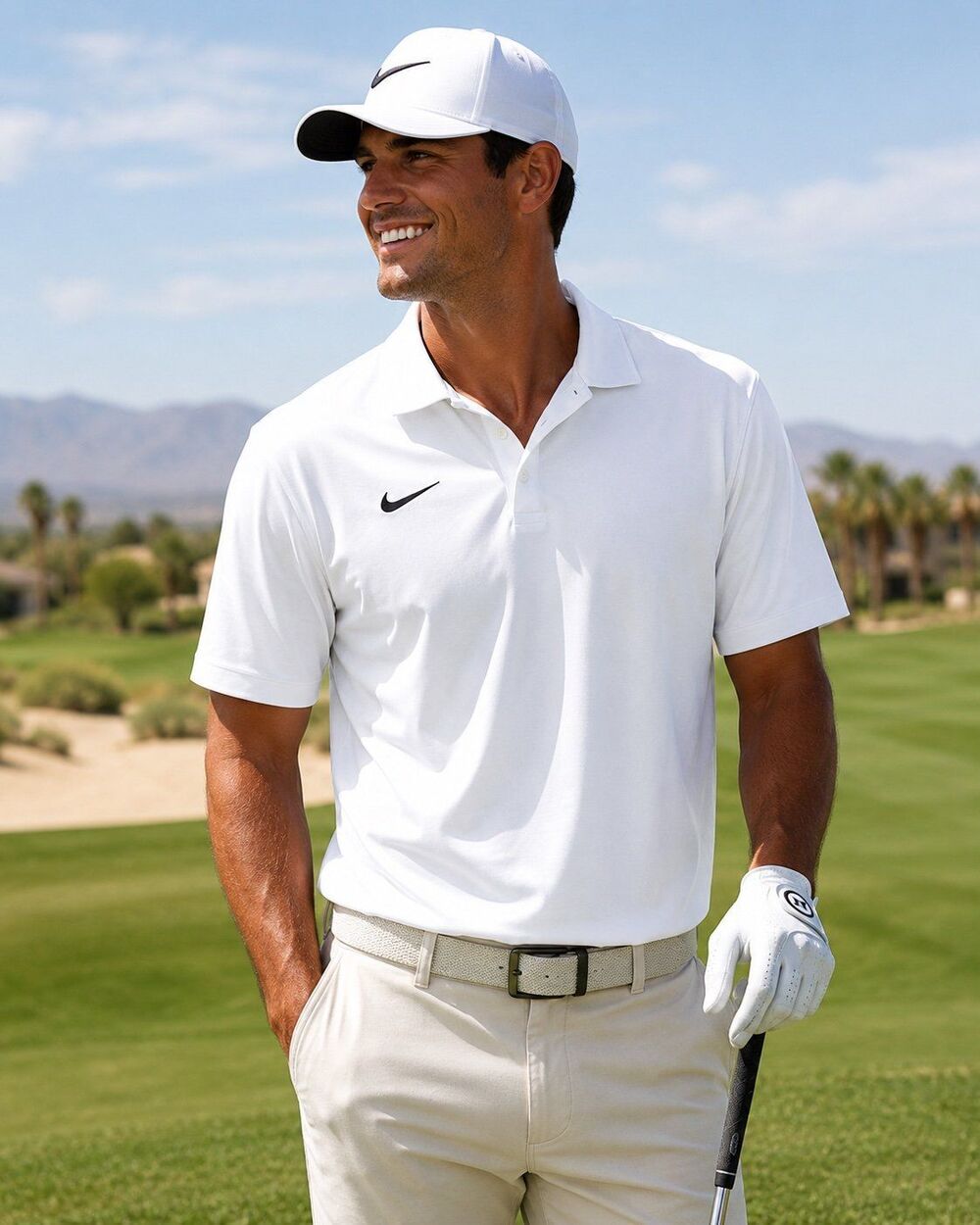 Nike Dri-FIT Polo Shirt Menโs XL White Athletic Golf Performance Short Sleeve